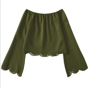 Romwe Green Peasant Bell Sleeve Top Large New